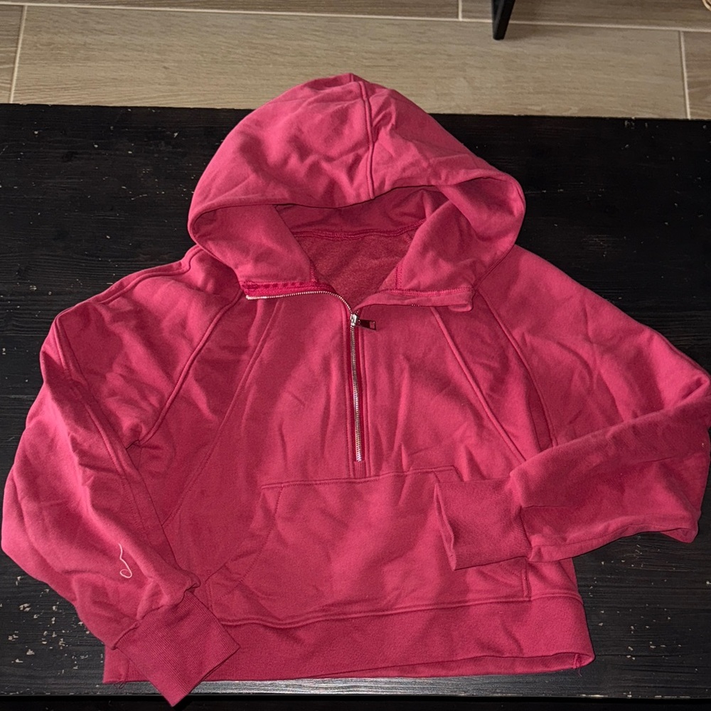 Burgendy Hooded half zip Pullover Sweatshirt